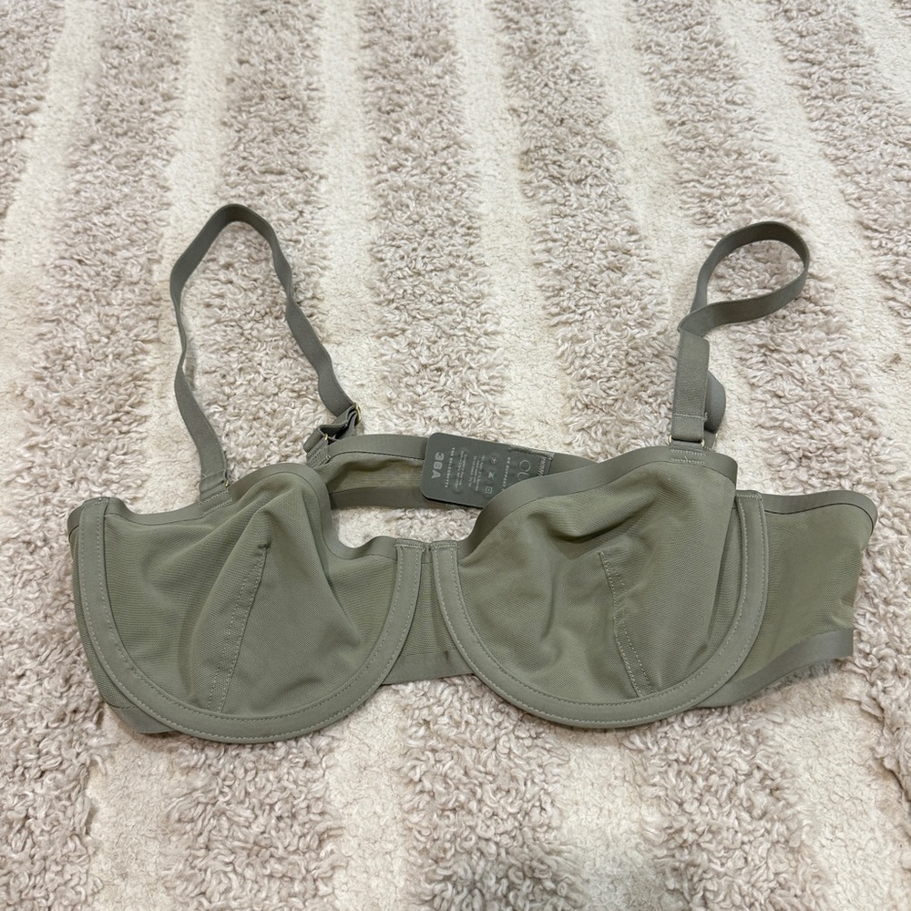 CUUP Balconette mesh bra olive green sage sheer adjustable underwire